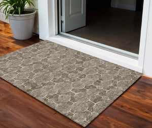 Homeroots 3' Artichoke Green Geometric Washable Area Rug - Perfect For Indoor And Outdoor Spaces, Durable Design 3' X 5' Polyester 583660