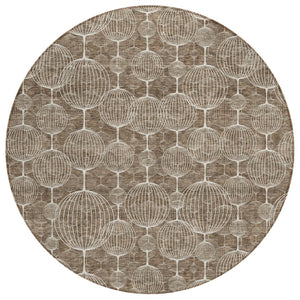 HomeRoots 5' Stylish Chocolate and Beige Geometric Area Rug - Durable, Washable, Perfect for Indoor and Outdoor Use 8' Round 583662