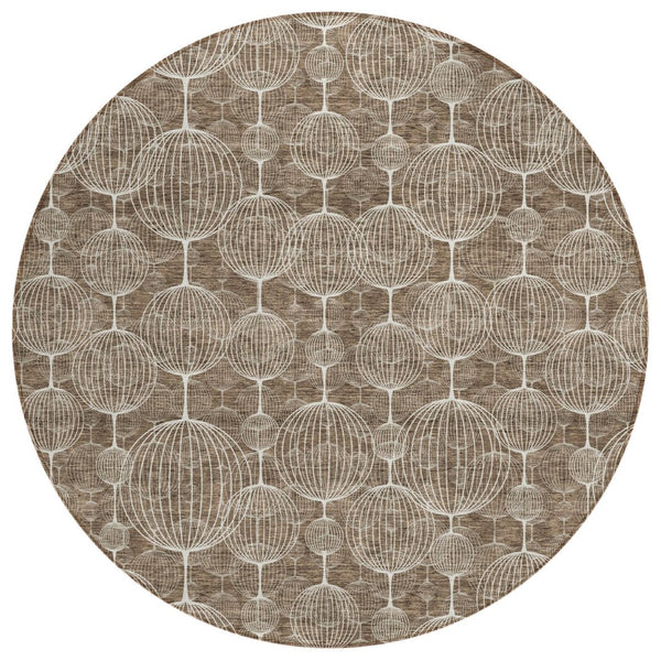 HomeRoots 5' Stylish Chocolate and Beige Geometric Area Rug - Durable, Washable, Perfect for Indoor and Outdoor Use 8' Round 583662