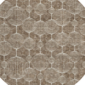 Homeroots 3' Artichoke Green Geometric Washable Area Rug - Perfect For Indoor And Outdoor Spaces, Durable Design 8' Round Polyester 583662