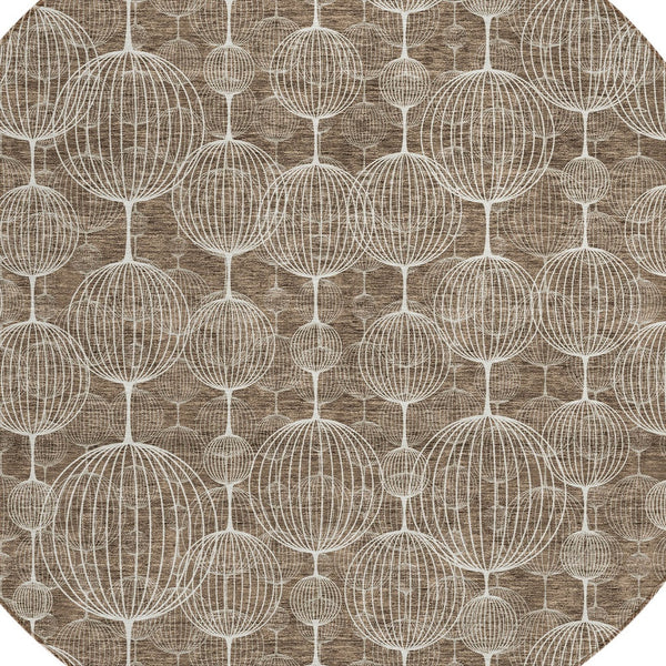 Homeroots 3' Artichoke Green Geometric Washable Area Rug - Perfect For Indoor And Outdoor Spaces, Durable Design 8' Round Polyester 583662