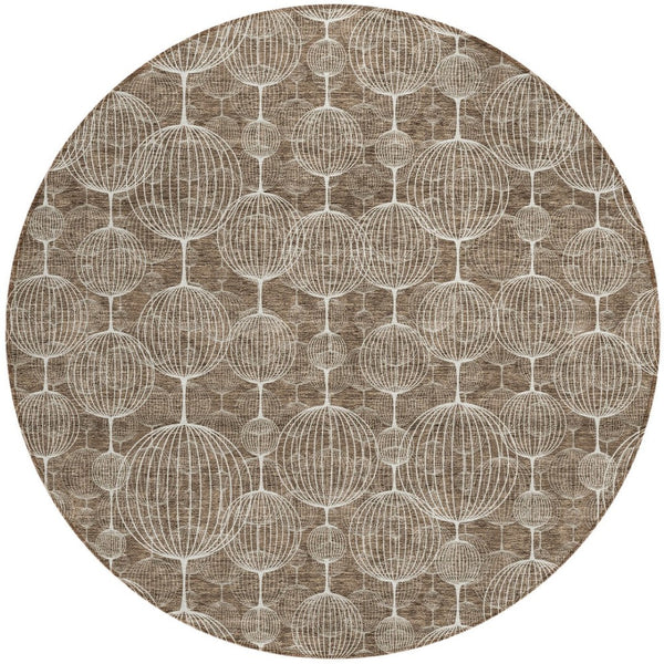 Homeroots 3' Artichoke Green Geometric Washable Area Rug - Perfect For Indoor And Outdoor Spaces, Durable Design 8' Round Polyester 583662
