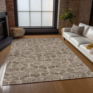 Homeroots 3' Artichoke Green Geometric Washable Area Rug - Perfect For Indoor And Outdoor Spaces, Durable Design 8' X 10' Polyester 583663