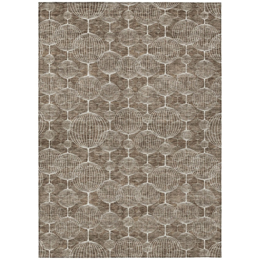 HomeRoots 9' Chocolate and Beige Geometric Rug - Durable, Washable Design for Indoor & Outdoor Spaces 9' X 12' 583664