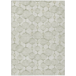 HomeRoots 5' Stylish Green and Beige Geometric Washable Indoor/Outdoor Area Rug for Versatile Spaces 5' X 8' 583667