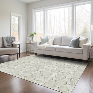 Homeroots 3' Artichoke Green Geometric Washable Area Rug - Perfect For Indoor And Outdoor Spaces, Durable Design 5' X 8' Polyester 583667