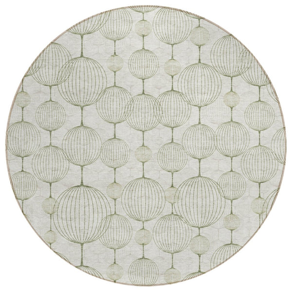 HomeRoots 5' Stylish Green and Beige Geometric Washable Indoor/Outdoor Area Rug for Versatile Spaces 8' Round 583668