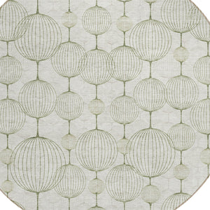 Homeroots 3' Artichoke Green Geometric Washable Area Rug - Perfect For Indoor And Outdoor Spaces, Durable Design 8' Round Polyester 583668