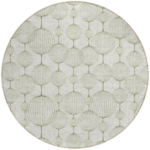 Homeroots 3' Artichoke Green Geometric Washable Area Rug - Perfect For Indoor And Outdoor Spaces, Durable Design 8' Round Polyester 583668