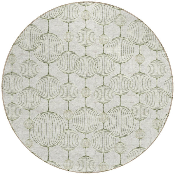 Homeroots 3' Artichoke Green Geometric Washable Area Rug - Perfect For Indoor And Outdoor Spaces, Durable Design 8' Round Polyester 583668