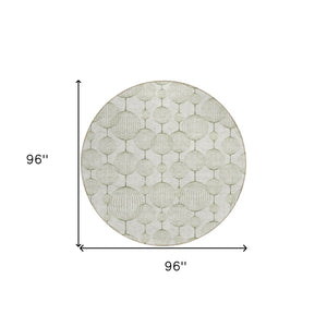 Homeroots 3' Artichoke Green Geometric Washable Area Rug - Perfect For Indoor And Outdoor Spaces, Durable Design 8' Round Polyester 583668