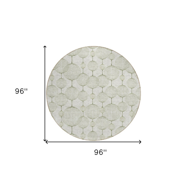 Homeroots 3' Artichoke Green Geometric Washable Area Rug - Perfect For Indoor And Outdoor Spaces, Durable Design 8' Round Polyester 583668