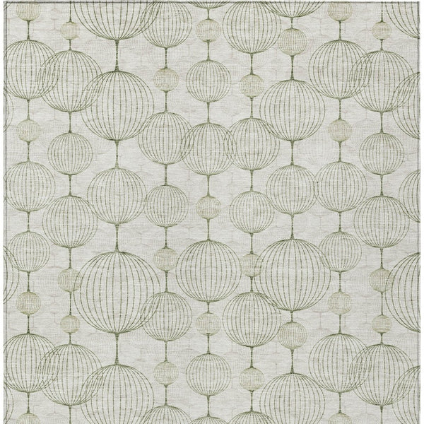 Homeroots 3' Artichoke Green Geometric Washable Area Rug - Perfect For Indoor And Outdoor Spaces, Durable Design 8' X 10' Polyester 583669