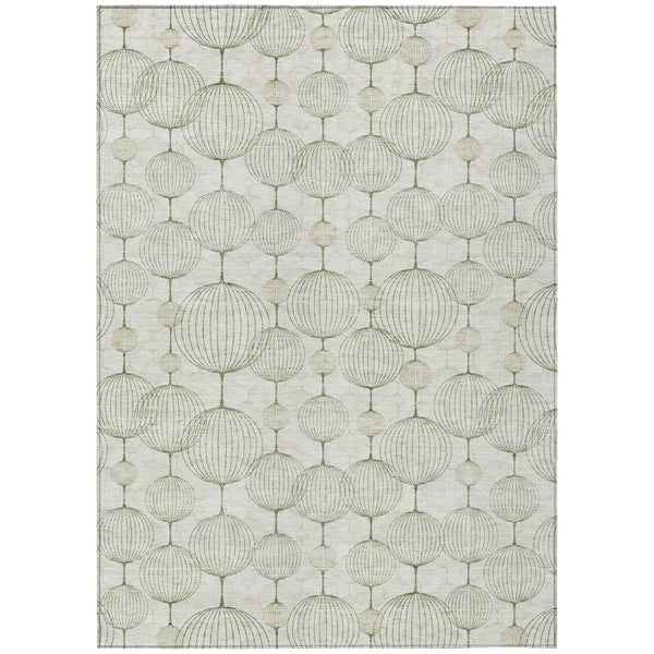 HomeRoots 5' Stylish Green and Beige Geometric Washable Indoor/Outdoor Area Rug for Versatile Spaces 8' X 10' 583669