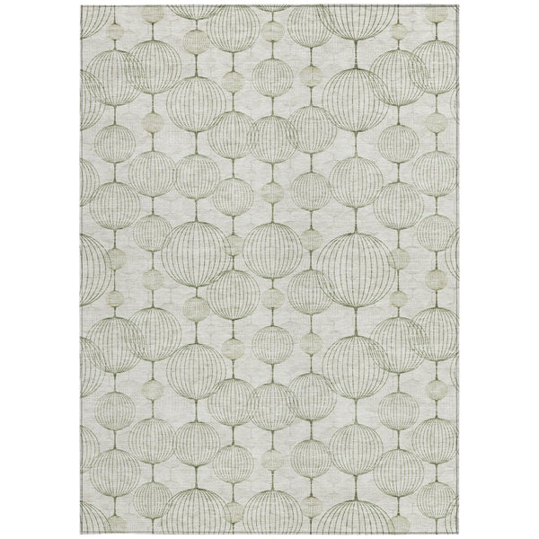 Homeroots 3' Artichoke Green Geometric Washable Area Rug - Perfect For Indoor And Outdoor Spaces, Durable Design 9' X 12' Polyester 583670