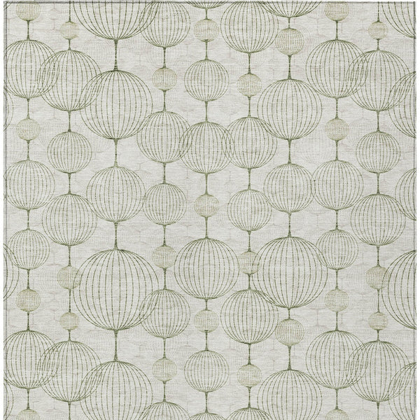Homeroots 3' Artichoke Green Geometric Washable Area Rug - Perfect For Indoor And Outdoor Spaces, Durable Design 9' X 12' Polyester 583670