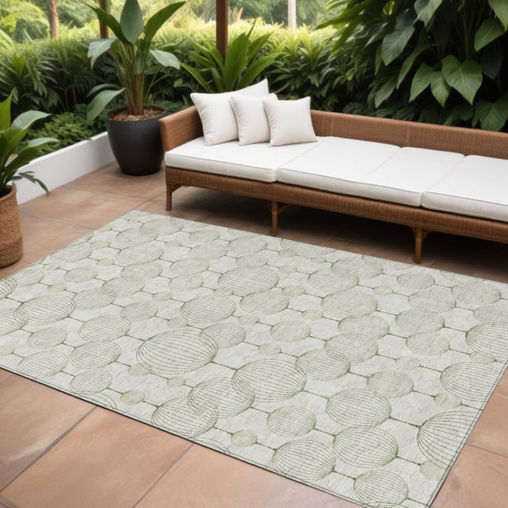 HomeRoots 5' Stylish Green and Beige Geometric Washable Indoor/Outdoor Area Rug for Versatile Spaces 10' X 14' 583671