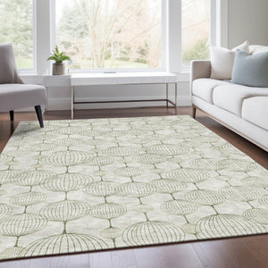 Homeroots 3' Artichoke Green Geometric Washable Area Rug - Perfect For Indoor And Outdoor Spaces, Durable Design 10' X 14' Polyester 583671