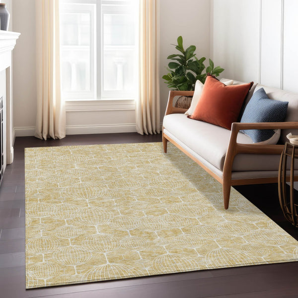 Homeroots 3' Artichoke Green Geometric Washable Area Rug - Perfect For Indoor And Outdoor Spaces, Durable Design 5' X 8' Polyester 583673
