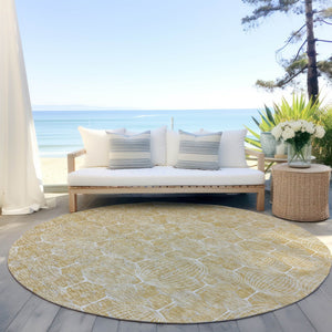 Homeroots 3' Artichoke Green Geometric Washable Area Rug - Perfect For Indoor And Outdoor Spaces, Durable Design 8' Round Polyester 583674