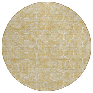 HomeRoots 5' Gold Ivory and Beige Geometric Indoor Outdoor Rug - Stylish, Durable, and Machine Washable for Any Space 8' Round 583674