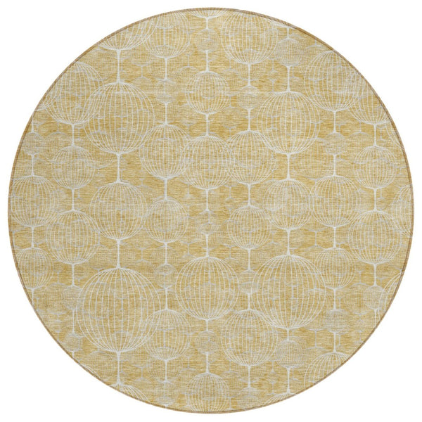 HomeRoots 5' Gold Ivory and Beige Geometric Indoor Outdoor Rug - Stylish, Durable, and Machine Washable for Any Space 8' Round 583674