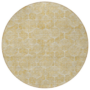 Homeroots 3' Artichoke Green Geometric Washable Area Rug - Perfect For Indoor And Outdoor Spaces, Durable Design 8' Round Polyester 583674