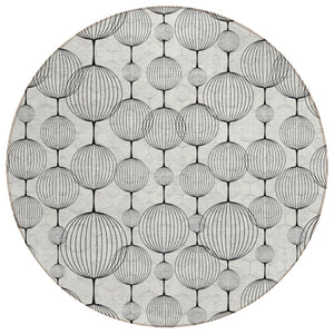 HomeRoots 5' Stylish Graphite Gray and Silver Geometric Area Rug – Durable, Washable for Indoor & Outdoor Use 8' Round 583680