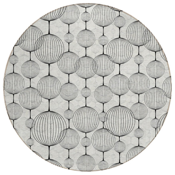 HomeRoots 5' Stylish Graphite Gray and Silver Geometric Area Rug – Durable, Washable for Indoor & Outdoor Use 8' Round 583680