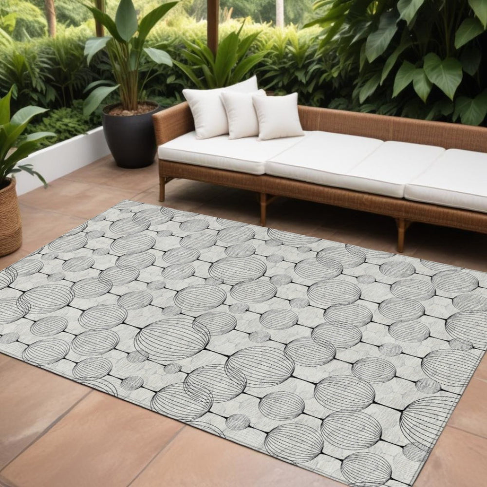 HomeRoots 5' Stylish Graphite Gray and Silver Geometric Area Rug – Durable, Washable for Indoor & Outdoor Use 10' X 14' 583683