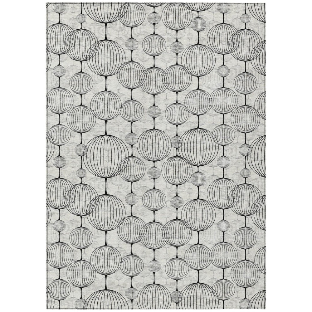 HomeRoots 9' Modern Geometric Washable Area Rug in White, Gray & Silver for Indoor and Outdoor Spaces 9' X 12' 583688