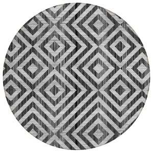 HomeRoots 5' Stylish Geometric Black, Gray & Silver Washable Area Rug for Indoor and Outdoor Spaces, Modern Design 8' Round 583692