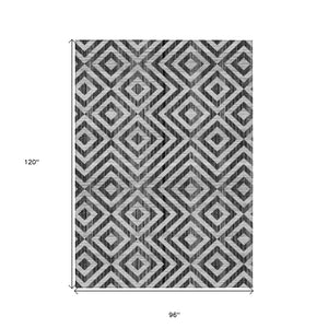 HomeRoots 5' Stylish Geometric Black, Gray & Silver Washable Area Rug for Indoor and Outdoor Spaces, Modern Design 8' X 10' 583693