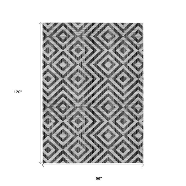 HomeRoots 5' Stylish Geometric Black, Gray & Silver Washable Area Rug for Indoor and Outdoor Spaces, Modern Design 8' X 10' 583693