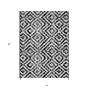 HomeRoots 9' Stylish Black Gray Silver Geometric Area Rug for Indoor Outdoor Use - Durable, Washable & Versatile 9' X 12' 583694