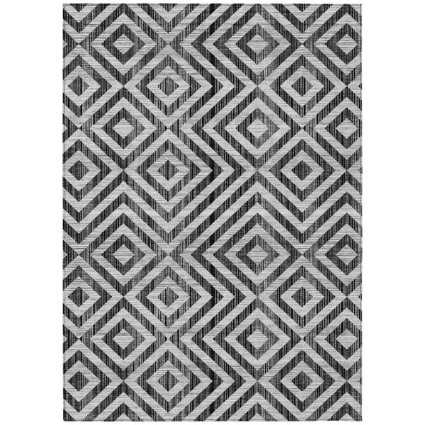 HomeRoots 9' Stylish Black Gray Silver Geometric Area Rug for Indoor Outdoor Use - Durable, Washable & Versatile 9' X 12' 583694
