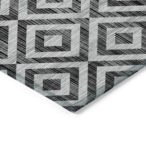 HomeRoots 9' Stylish Black Gray Silver Geometric Area Rug for Indoor Outdoor Use - Durable, Washable & Versatile 9' X 12' 583694