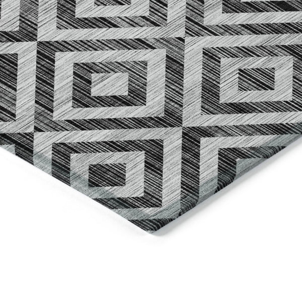 HomeRoots 9' Stylish Black Gray Silver Geometric Area Rug for Indoor Outdoor Use - Durable, Washable & Versatile 9' X 12' 583694