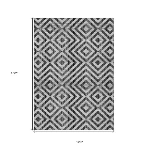 Homeroots 3' Stylish Black, Gray & Silver Geometric Washable Rug For Indoor/Outdoor Spaces - Durable Design 10' X 14' Polyester 583695