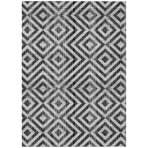 HomeRoots 5' Stylish Geometric Black, Gray & Silver Washable Area Rug for Indoor and Outdoor Spaces, Modern Design 10' X 14' 583695