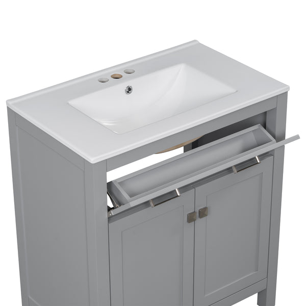 English Elm 30" Modern Bathroom Vanity with Ceramic Sink and Soft-Close Doors, Solid Wood MDF Build, Sleek Handles Gray N729P263155E