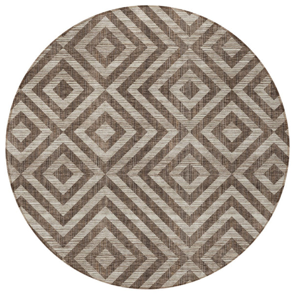 Homeroots 3' Stylish Black, Gray & Silver Geometric Washable Rug For Indoor/Outdoor Spaces - Durable Design 8' Round Polyester 583698