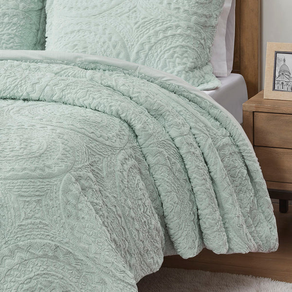 JLA Home Madison Park - Embroidered Medallion Faux Fur Ultra-Plush Comforter Mini Set — Soft, Machine-Washable Luxury for Bedrooms Aqua MP10-7636