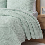 Madison Park Arya BOHO Embroidered Medallion Faux Fur Ultra Plush Comforter Mini Set MP10-7634 Aqua