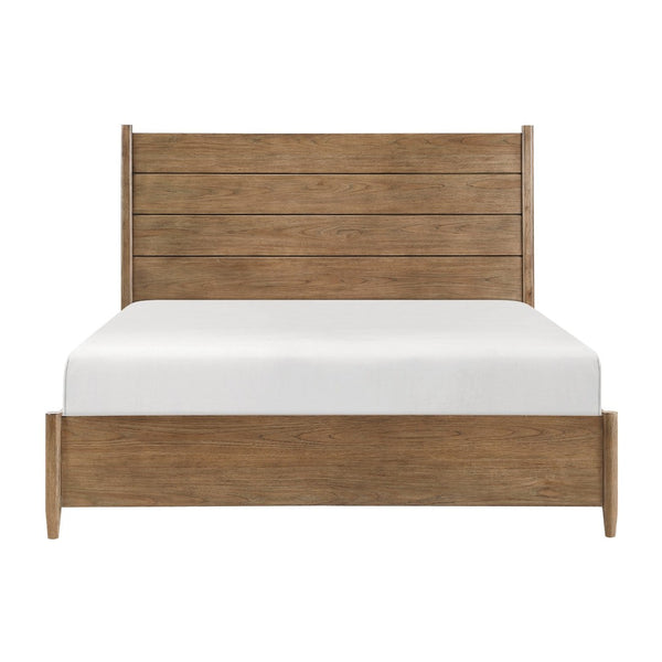 English Elm Modern Hickory Veneer Queen Bed with Tall Headboard and Removable Upholstered Cushion B011S02164