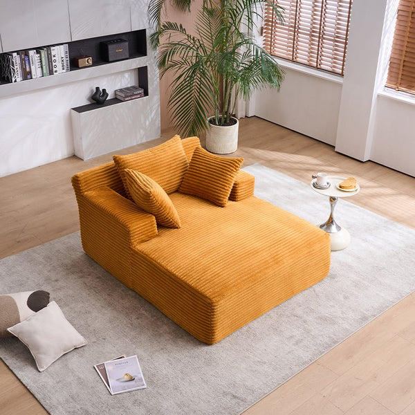 English Elm Oversized Corduroy Chaise Longue Sofa Bed — Modern Deep-Seat Sleeper with Armrests & Pillows for Compact Spaces Orange W1752P264714