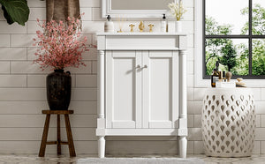 English Elm 24'' Modern Bathroom Vanity with Ceramic Basin, Solid Wood Frame, Soft-Close Doors, Ample Storage White N710P190503K