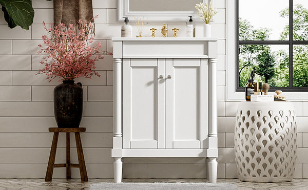 English Elm 24'' Modern Bathroom Vanity with Ceramic Basin, Solid Wood Frame, Soft-Close Doors, Ample Storage White N710P190503K
