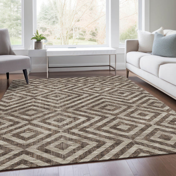 Homeroots 3' Stylish Black, Gray & Silver Geometric Washable Rug For Indoor/Outdoor Spaces - Durable Design 9' X 12' Polyester 583700