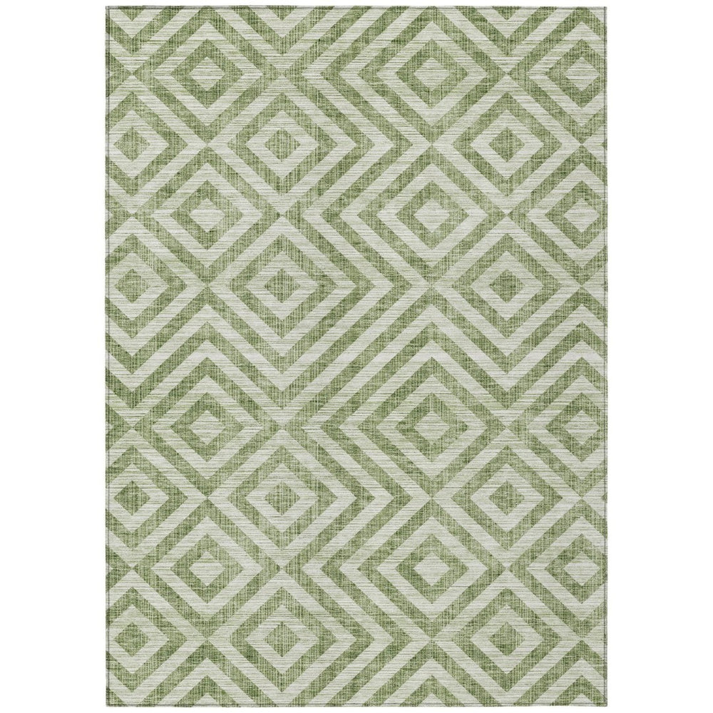 HomeRoots 5' Green and Beige Geometric Area Rug – Durable, Washable Design for Indoor and Outdoor Spaces 10' X 14' 583707